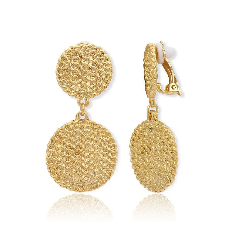 Cuban Disc Clip Earrings