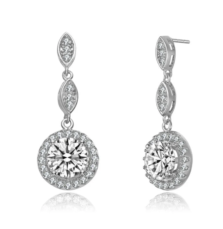 Cz Sterling Silver Rhodium Plated Dangling Earrings