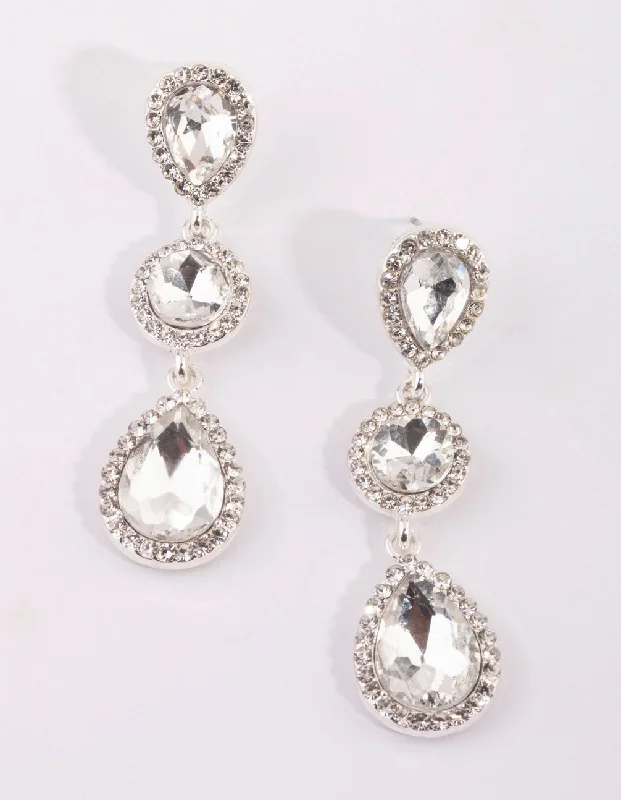 Silver Circular & Teardrop Diamante Earrings