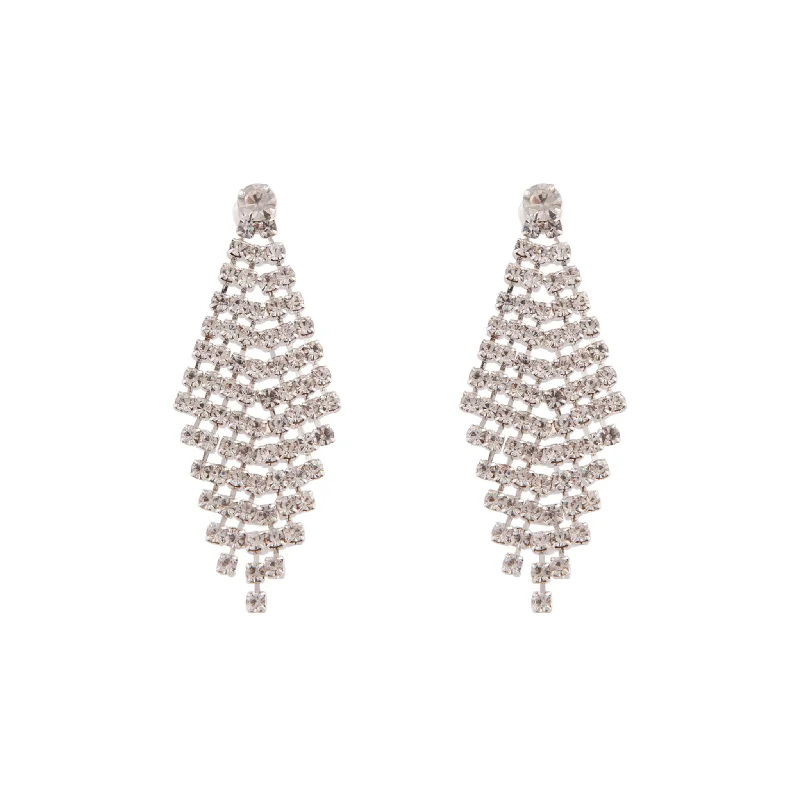 Rhodium Diamante Drop Tier Earrings