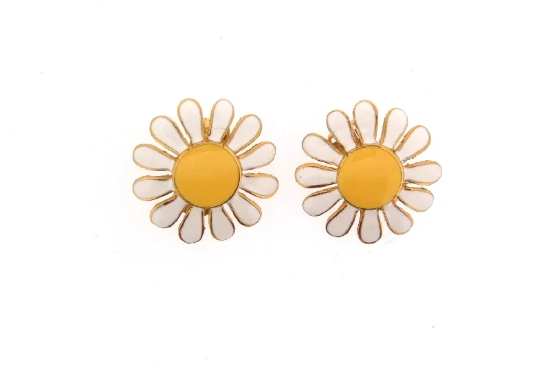 Daisy Earrings Vintage style Yellow and white Enamel Flowers