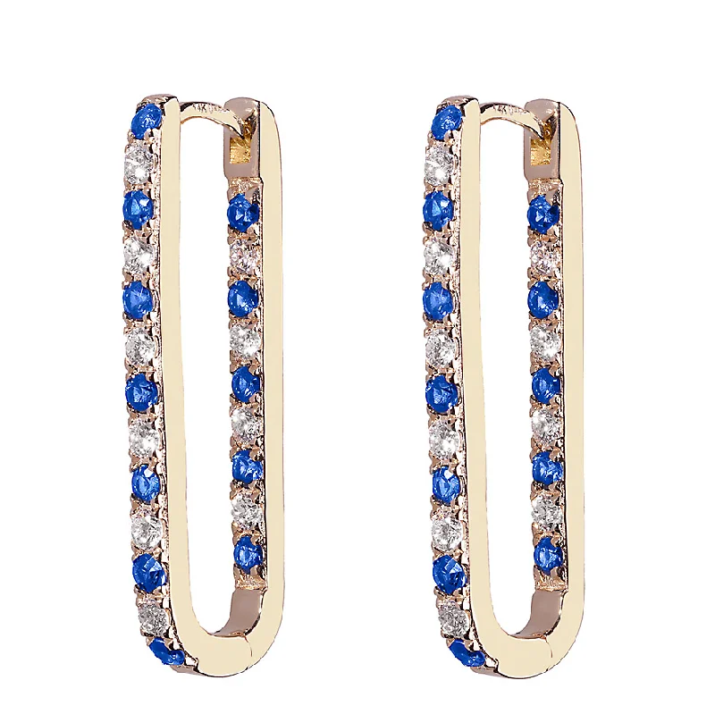 Diamond + Blue Sapphire Inside Out Large Paperclip Hoop Earring