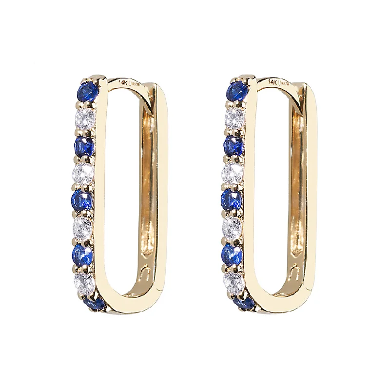 Diamond + Blue Sapphire Small Paperclip Hoop Earring