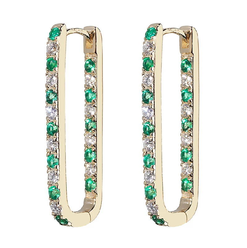 Diamond + Emerald Inside Out Large Paperclip Hoop Earring