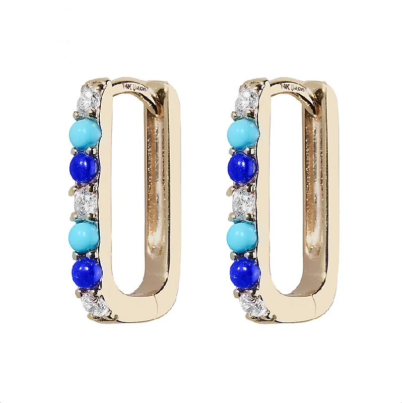 Diamond, Lapis & Turquoise Small Paperclip Hoop Earring