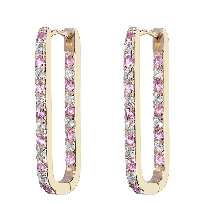 Diamond + Pink Sapphire Inside Out Large Paperclip Hoop Earring