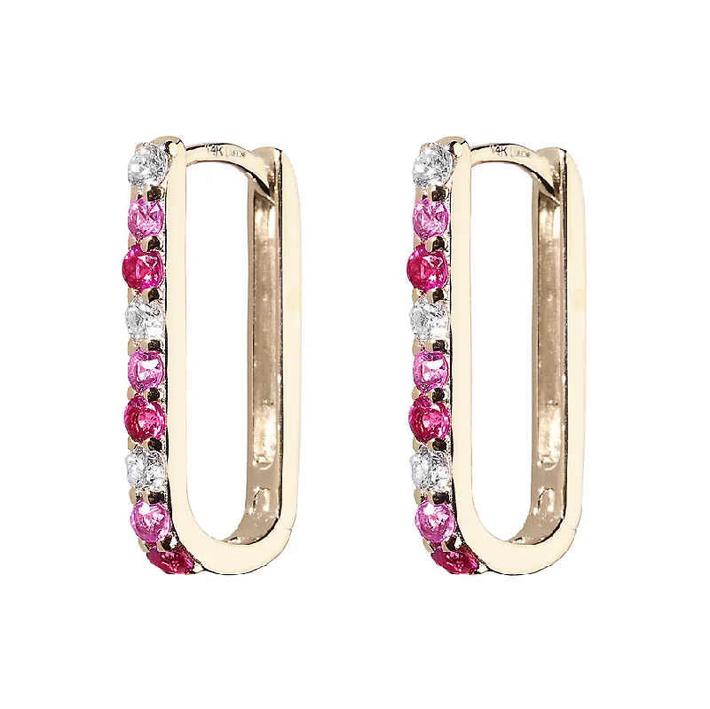 Diamond, Pink Sapphire & Ruby Small Paperclip Hoop Earring