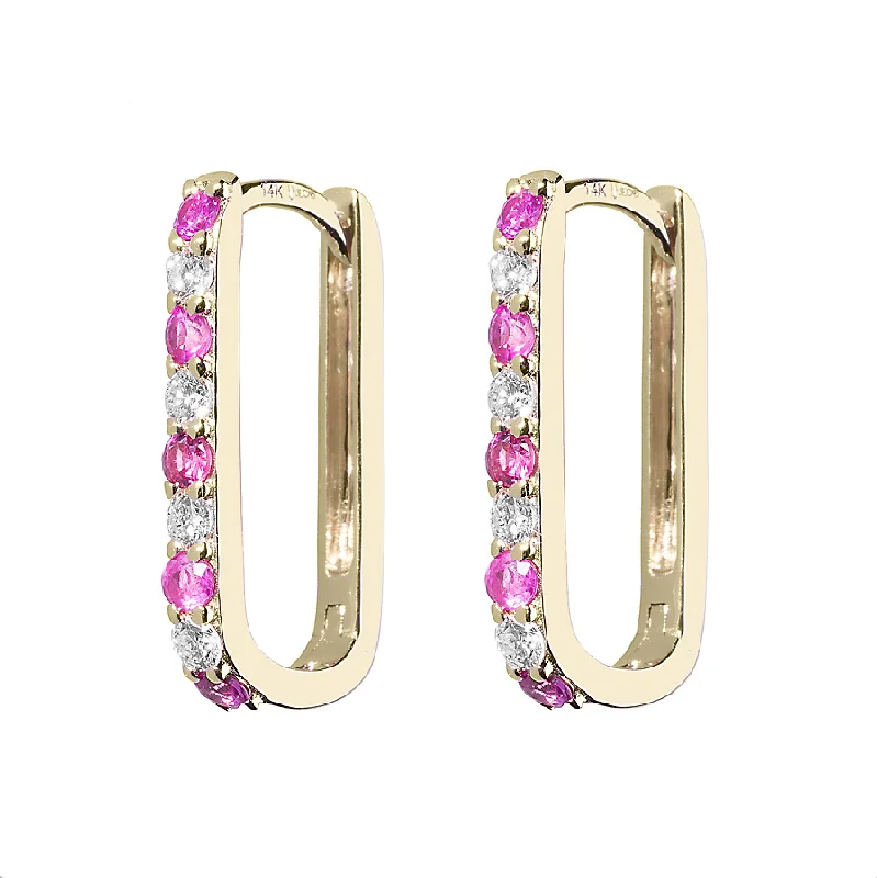 Diamond + Pink Sapphire Small Paperclip Hoop Earring