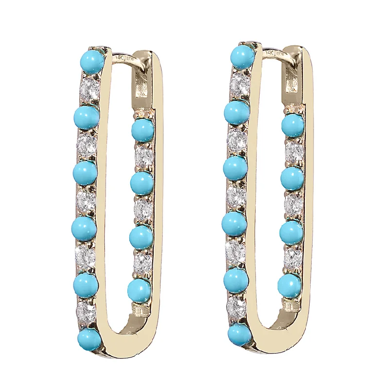 Diamond + Turquoise Inside Out Large Paperclip Hoop Earring