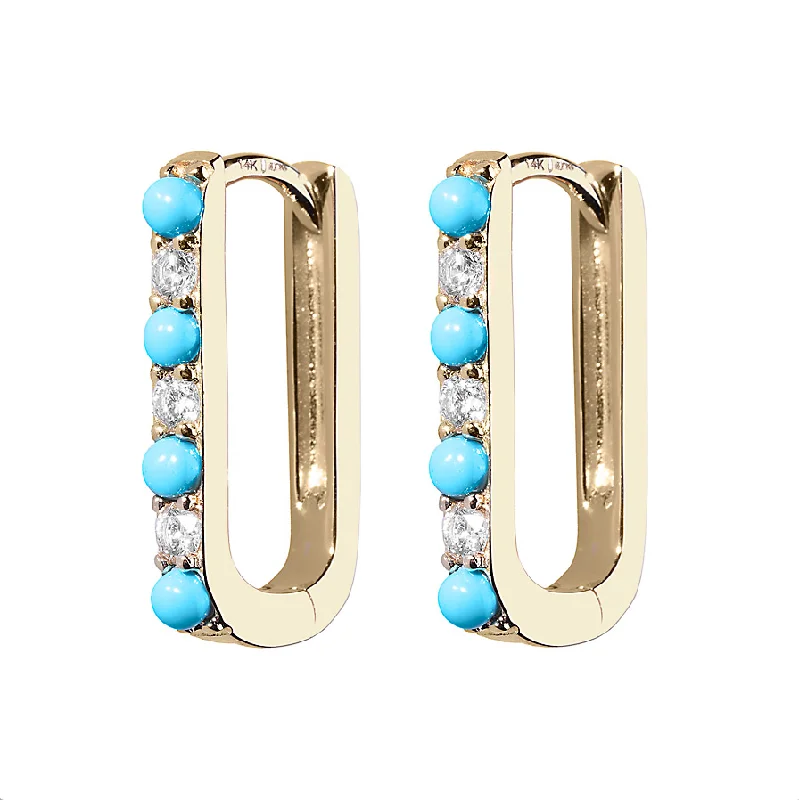 Diamond + Turquoise Small Paperclip Hoop Earring