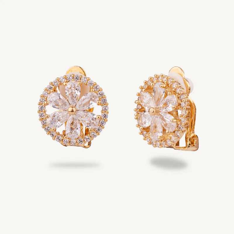 Elizabeth Cubic Zirconia Clip Earrings In Gold-Tone