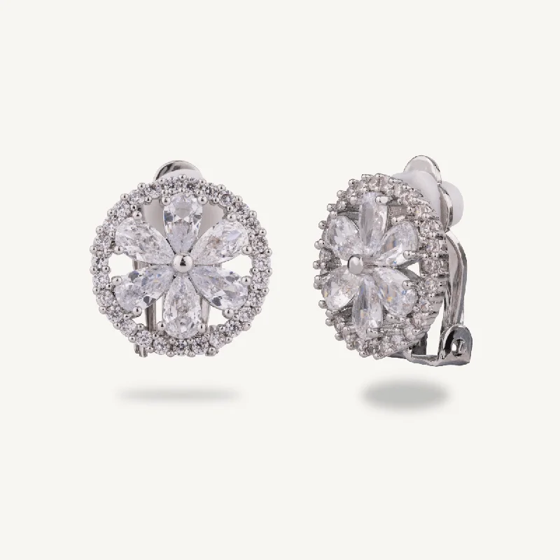 Elizabeth Cubic Zirconia Clip Earrings In Silver-Tone