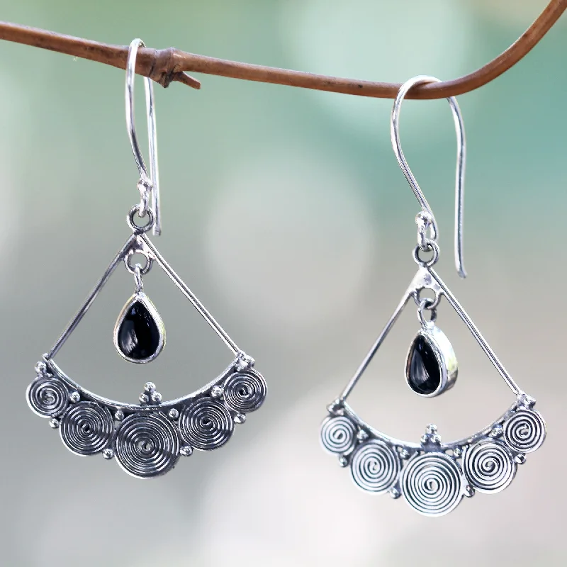 Fabulously Feminine Onyx on Sterling Silver Earrings Artisan Jewelry from Bali