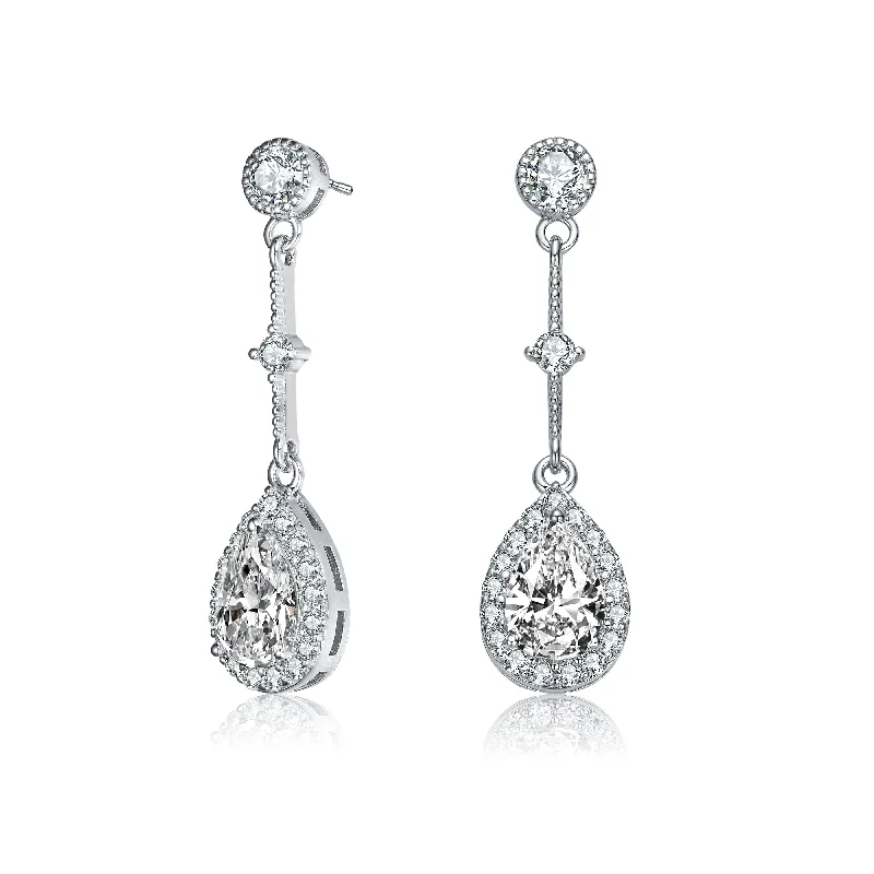 GENEVIVE Sterling Silver Cubic Zirconia Accent Chandelier Earrings