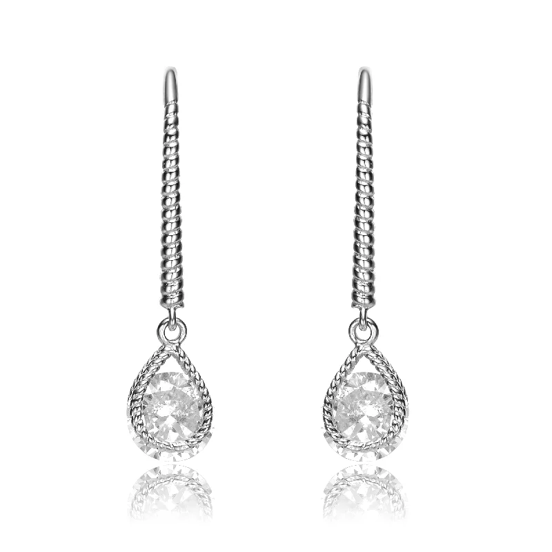 GENEVIVE Sterling Silver Cubic Zirconia Dangle Earrings