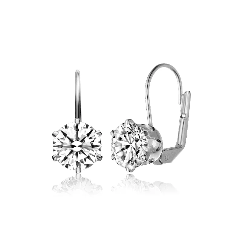 GENEVIVE Sterling Silver Cubic Zirconia Leverback Earrings