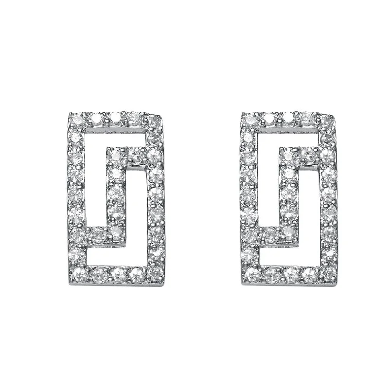 GENEVIVE Sterling Silver Cubic Zirconia Modern Geometric Earrings