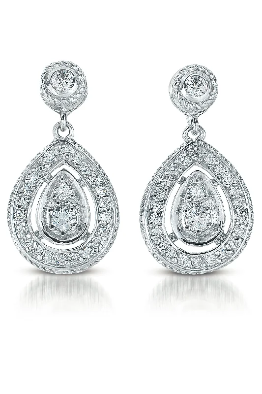 GENEVIVE Sterling Silver Cubic Zirconia Pear Dangling Earrings