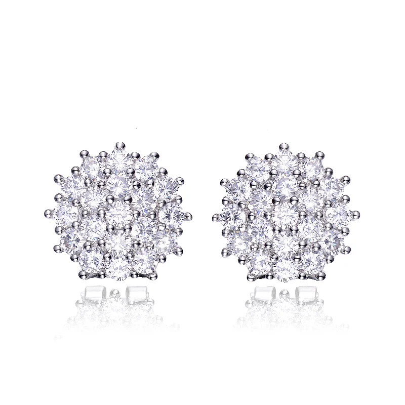 GENEVIVE Sterling Silver Cubic Zirconia Round Cluster Earrings