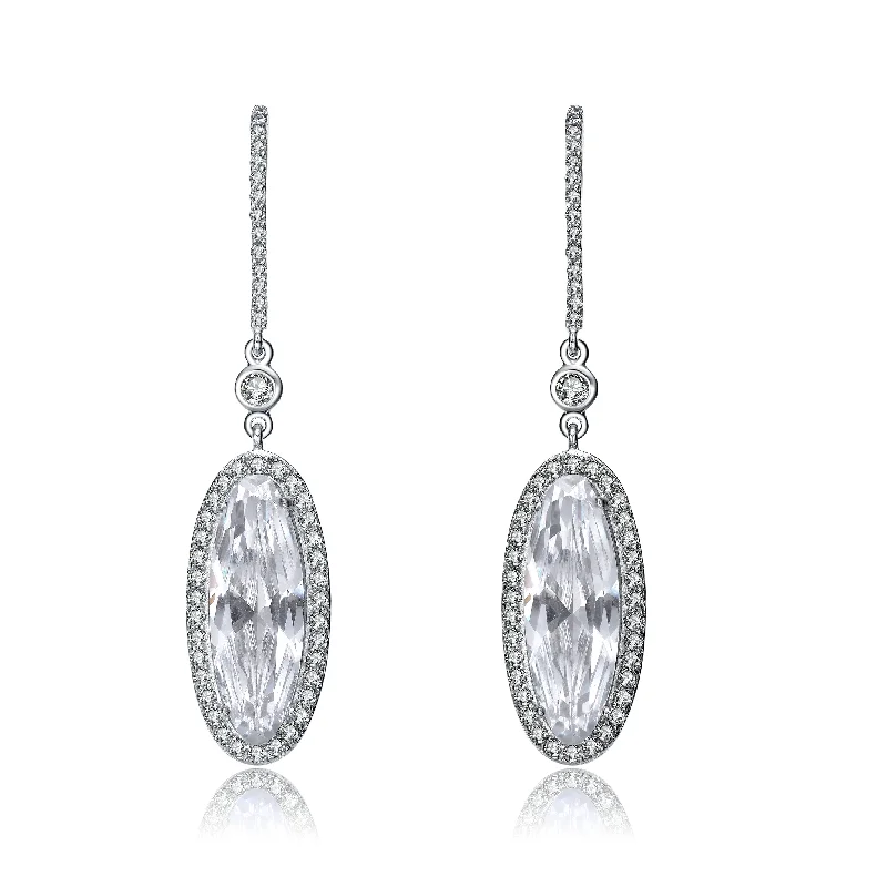 GENEVIVE Sterling Silver Cubic Zirconia Solitaire Halo Dangle Earrings