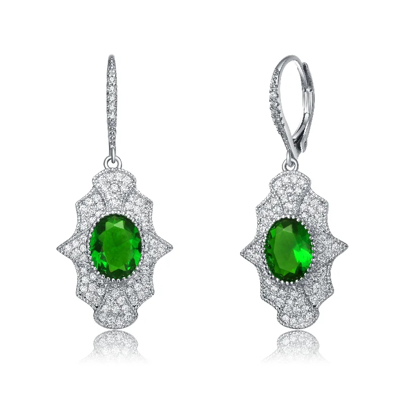 GENEVIVE Sterling Silver Emerald Cubic Zirconia Embelish Leverback Earrings