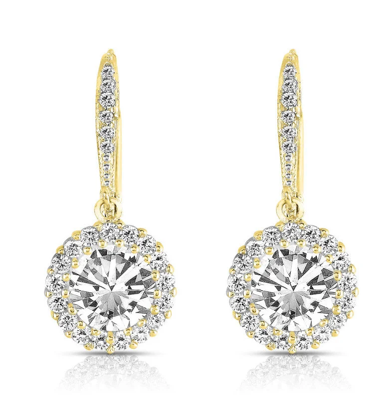 GENEVIVE Sterling Silver Gold Plated Cubic Zirconia Round Dangling Earrings