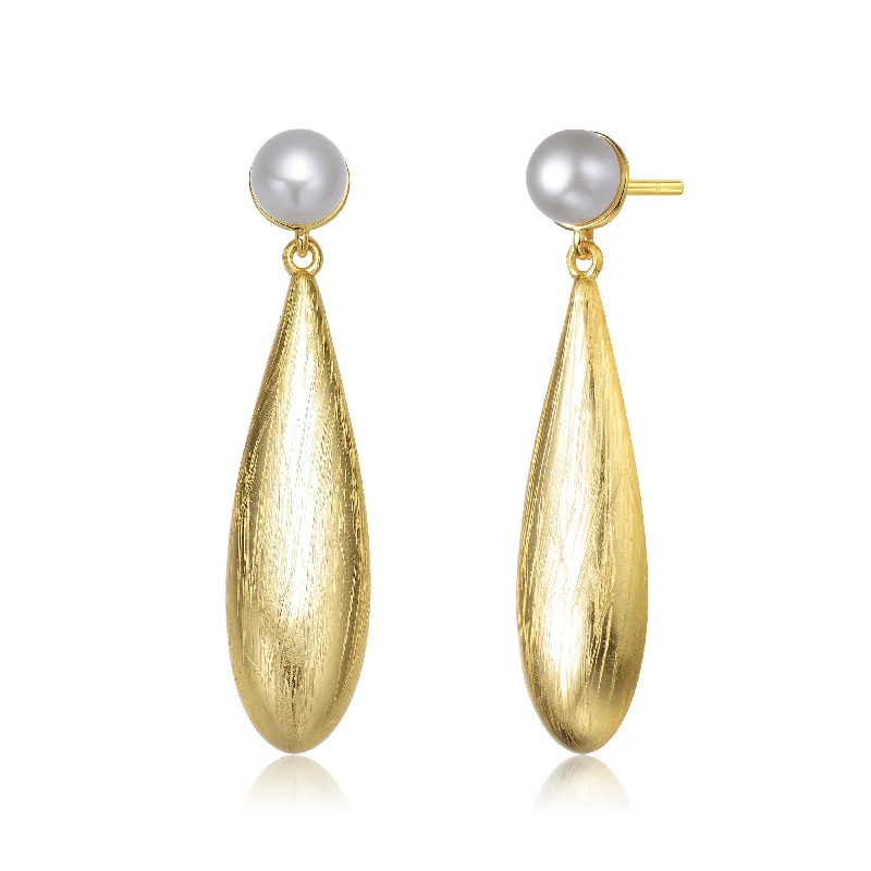 GENEVIVE Sterling Silver Gold Plated Freshwater Drop Pearl Modern Earrings