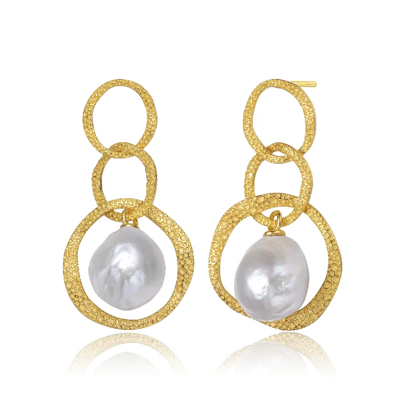 GENEVIVE Sterling Silver Gold Plated Freshwater Drop Pearl Open Earrings