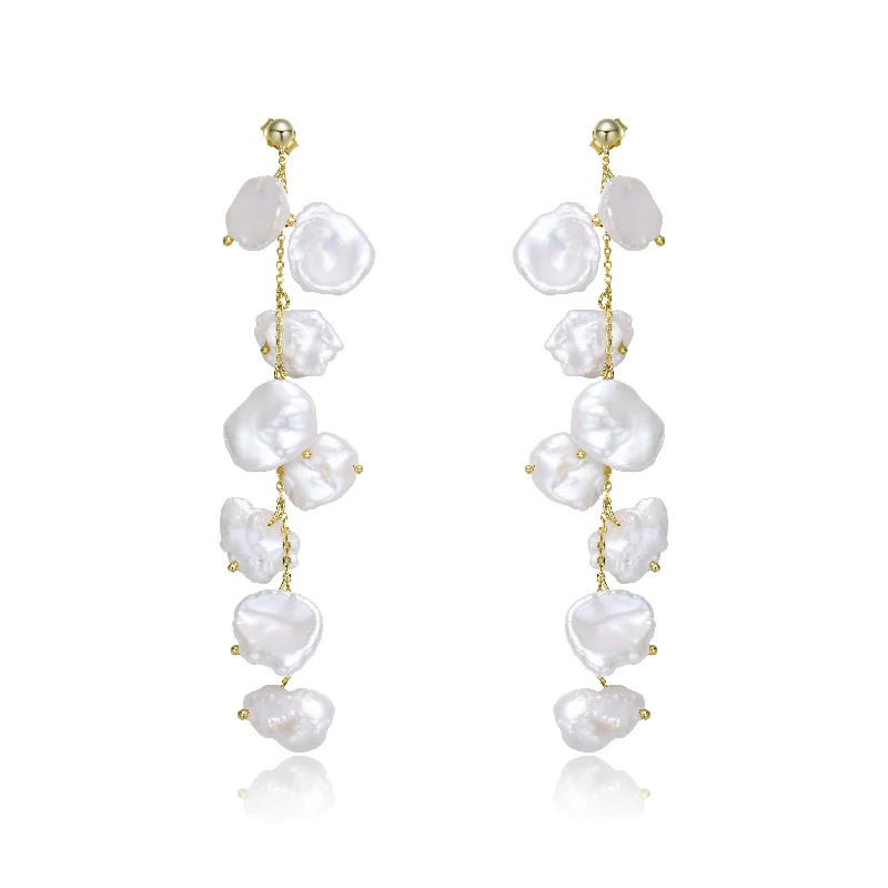 GENEVIVE Sterling Silver Gold Plating Freshwater Pearl Dangling Earrings