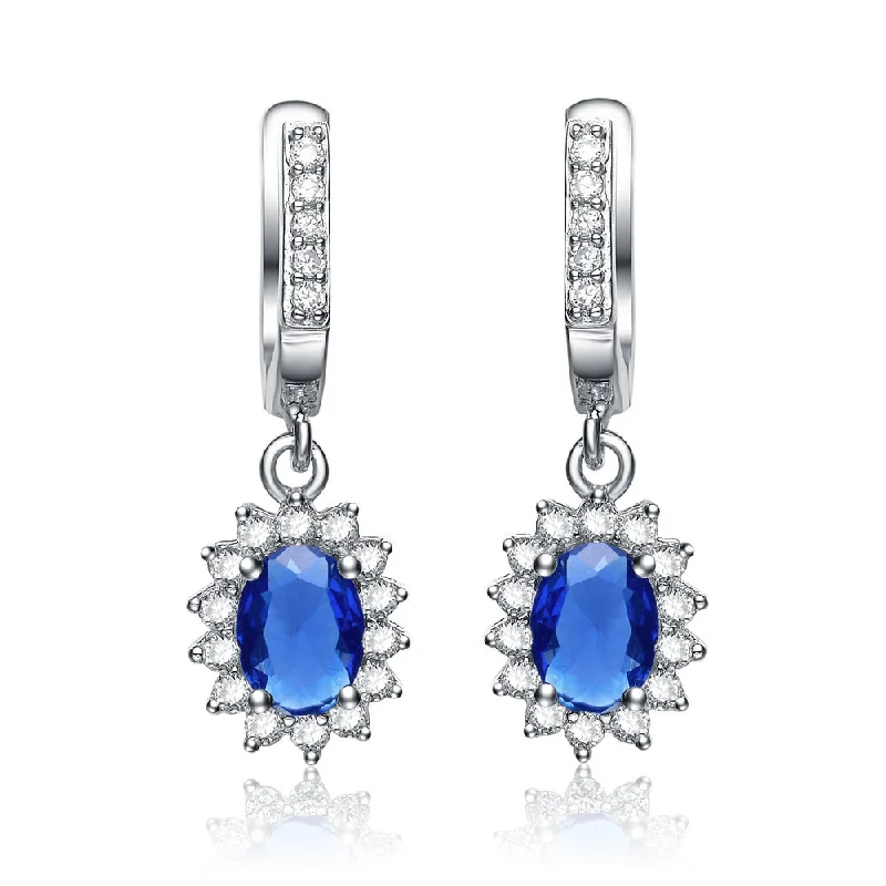 GENEVIVE Sterling Silver Sapphire Dangling Earrings