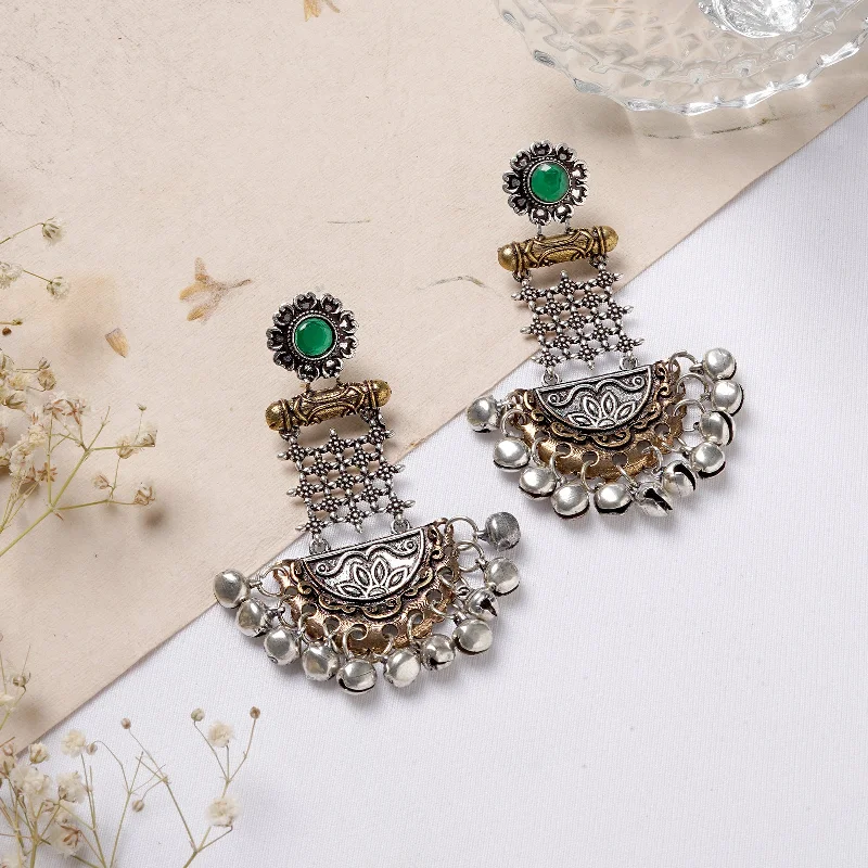 Geometric Green Dual Tone Earrings