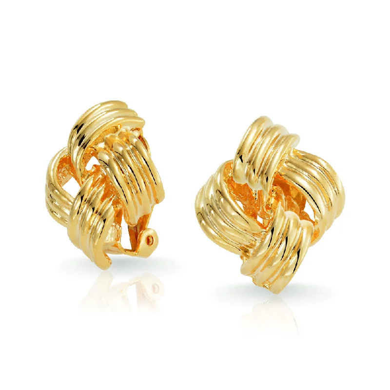 Geometric Twist Square Rope Knot Clip-On Earrings for Non-Pierced Ears 14K GoldSilver