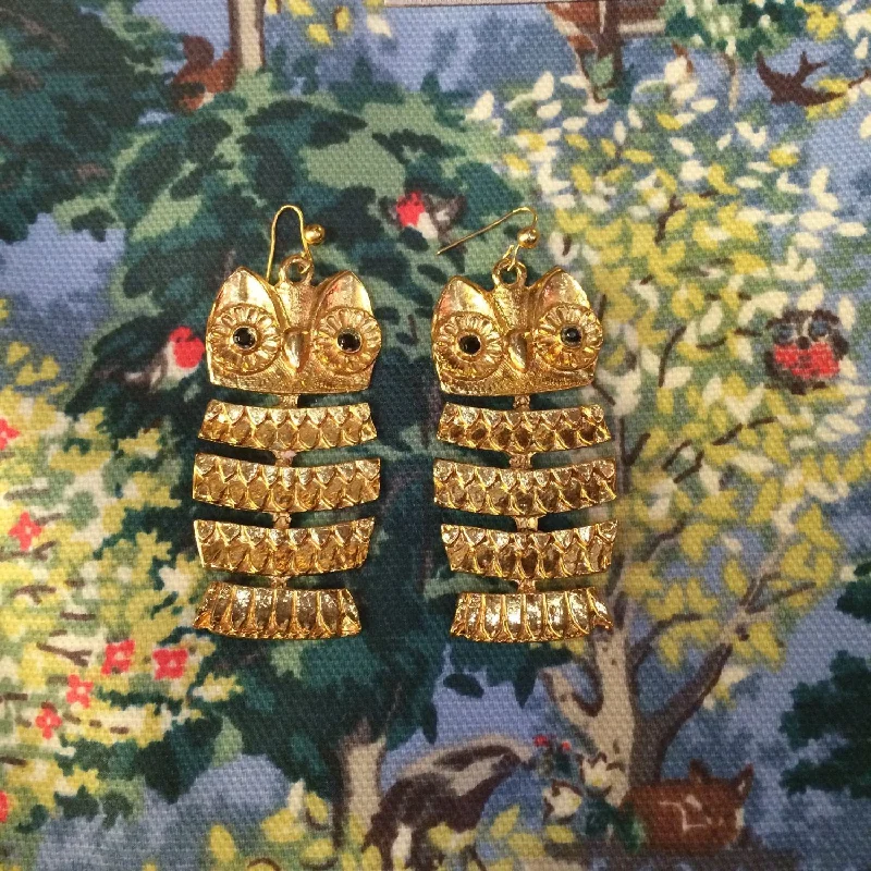 Gold Owl earrings vintage style