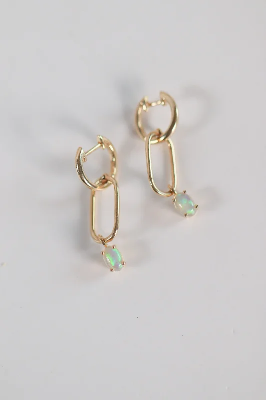 Gold Paperclip link earrings - Opal