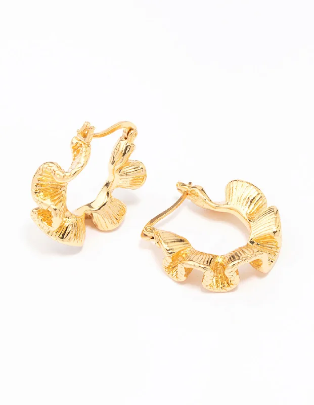 Gold Plated Frill Edge Hoop Earrings