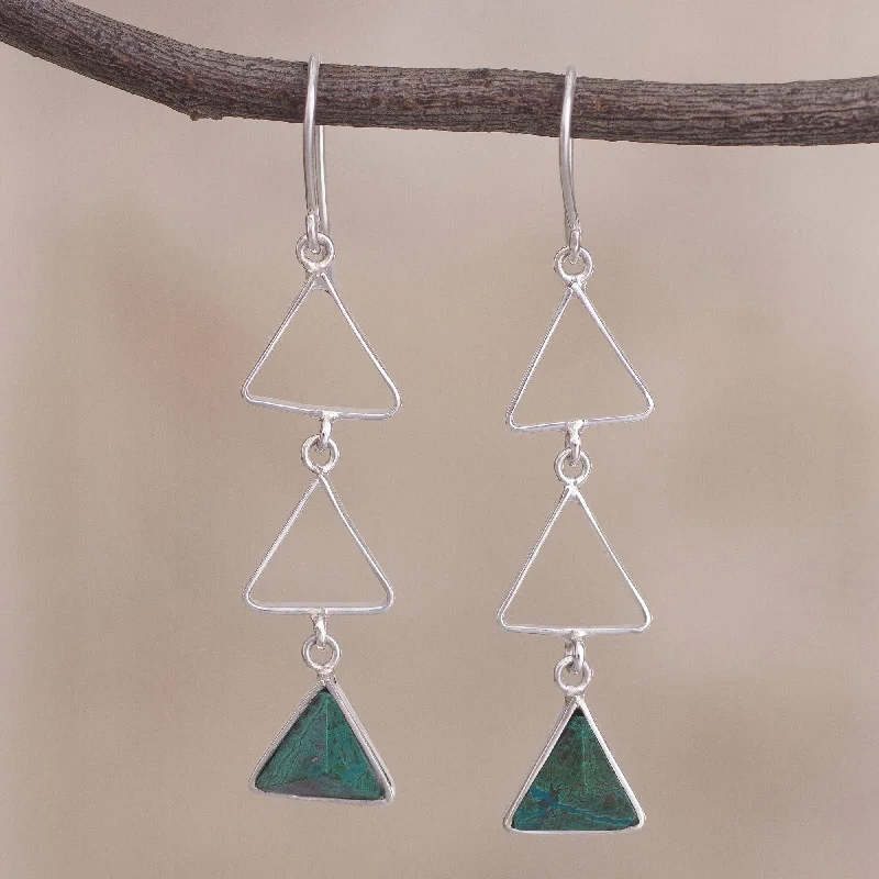 Green Triad Peruvian Sterling Silver and Chrysocolla Dangle Earrings