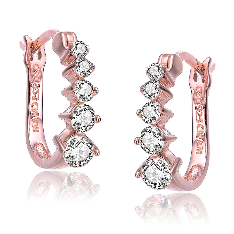 GV Cubic Zirconia SS Rose Gold Plated Round Graduated Hoop Earrings