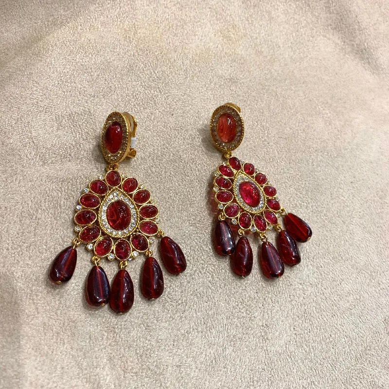 Kenneth Jay Lane Ruby Glass Earrings