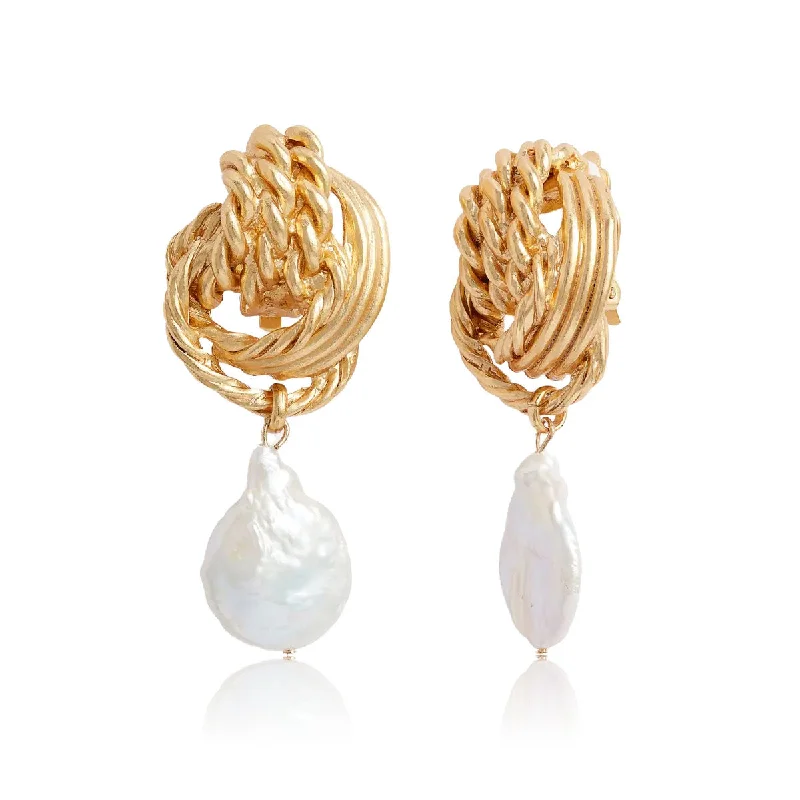 Knot X Pearl Clip Earrings