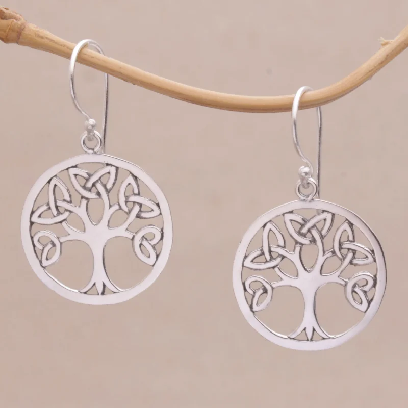 Knotting Tree Celtic Knot Tree Sterling Silver Dangle Earrings from Bali