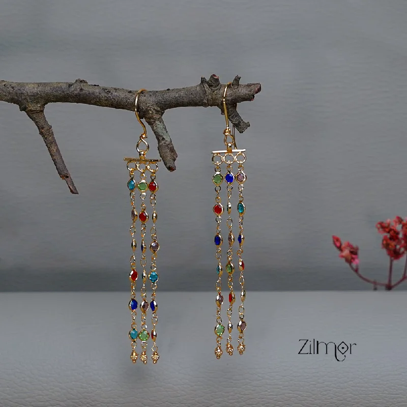 KT1011152 -Gold tone Dangle Semi Precious Stone Hoop Earrings