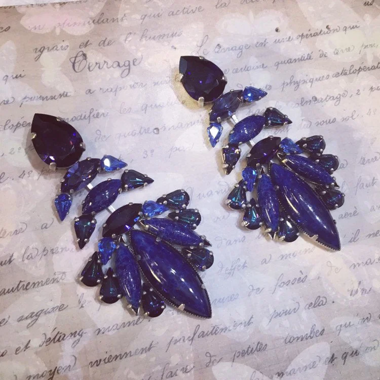 Lapis Vintage Glass Statement Earrings by Frangos