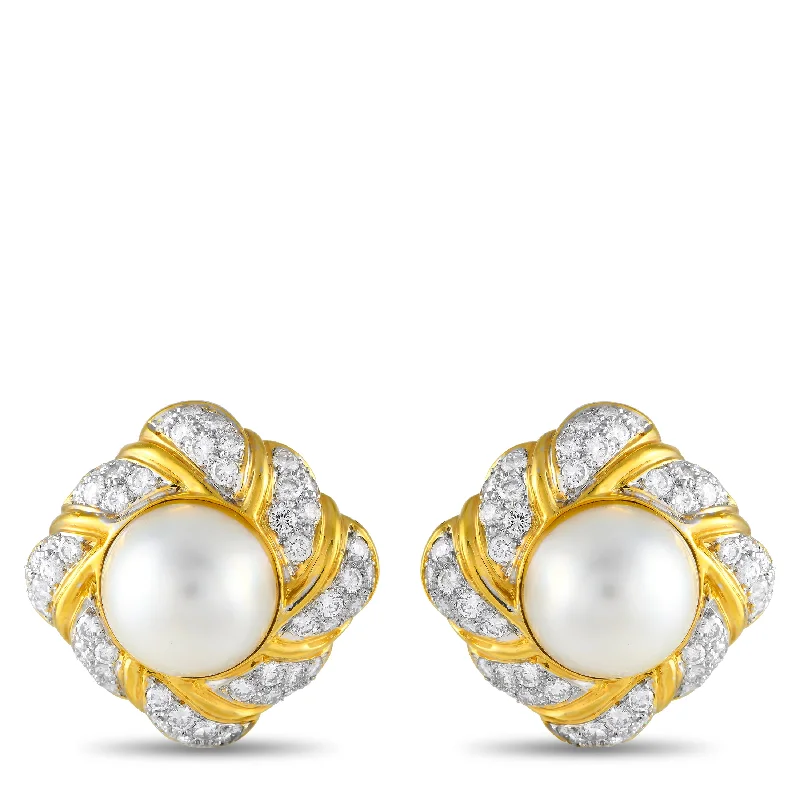 LB Exclusive 18K Yellow Gold 6.12ct Diamond and Mobe Pearl Clip-On Earrings MF21-111424