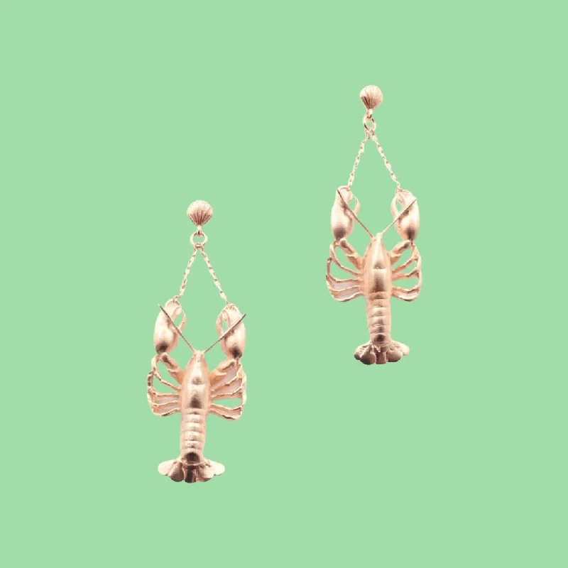 Lobster earrings rose gold plated by Bill Skinner