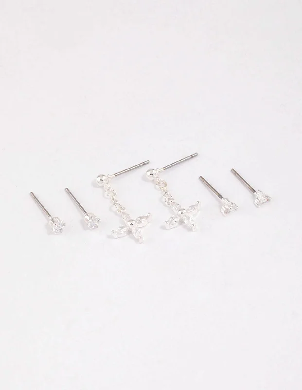 Silver Plated Cubic Zirconia Drop Flower Earring 6-Pack