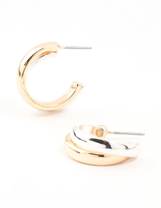 Mixed Metals Double Overlap Hoop Earrings