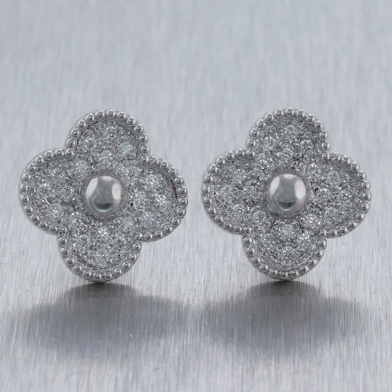 Modern 18k White Gold 2ctw Diamond Flower Clip-On Earrings