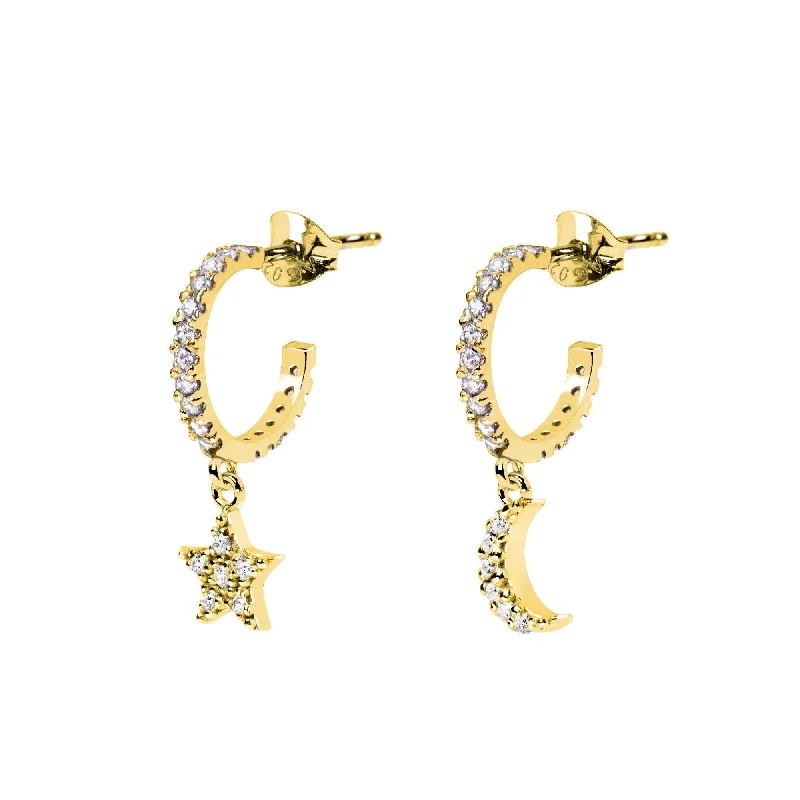 Moon & Star Spark Gold Hoop Earrings