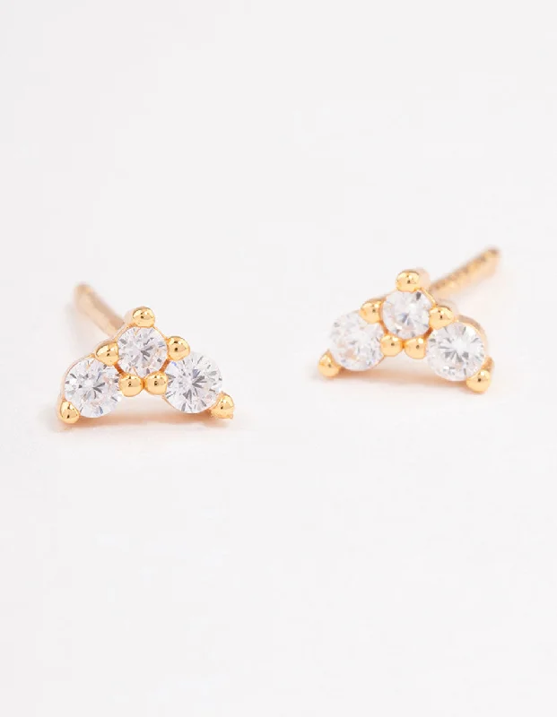 Gold Plated Sterling Silver Cubic Zirconia Classic Trio Earrings