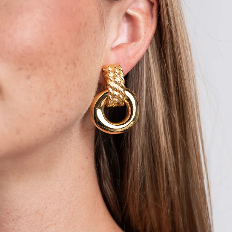 Polished Gold Doorknocker Clip Earrings